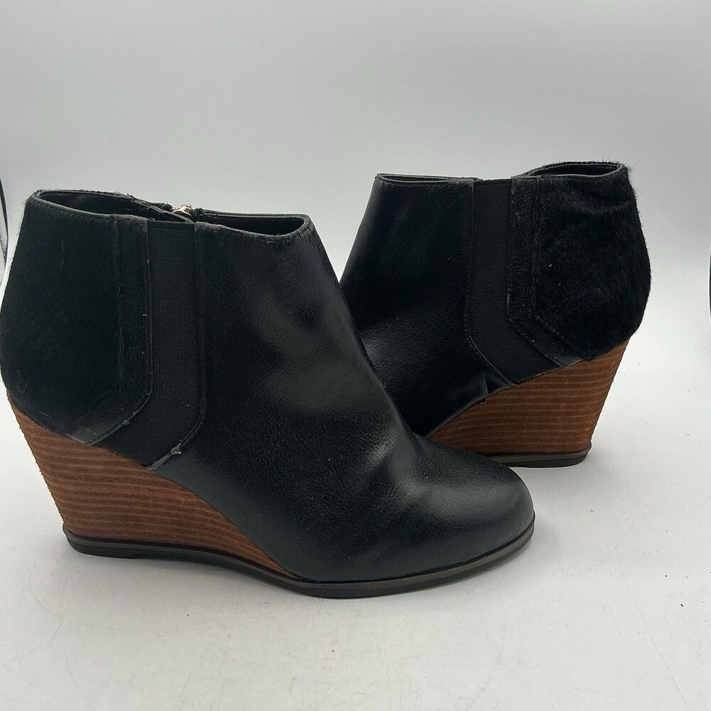 Dr. Scholl’s Patch Wedge Ankle Boots Womens 7M Black Zip Memory Foam